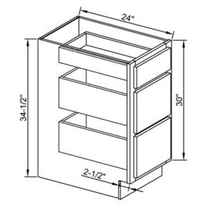 Drawer Base 24" Three Drawers - Ultra White Shaker