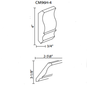 CM96H-4 - 4" Crown Moulding - Blaze Black Shaker