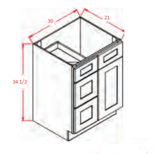 V3021DL - Vanity Base 30" Drawers Left - Shaker Antique White