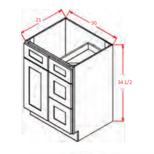 V3021DR - Vanity Base 30" Drawers Right - Shaker Antique White