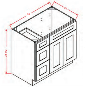 V3621DL - Vanity Base 36" Drawers Left - Shaker Antique White