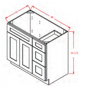 V3621DR - Vanity Base 36" Drawers Right - Shaker Antique White