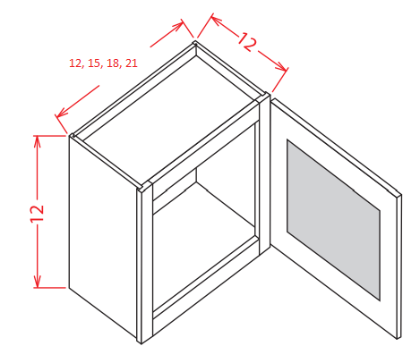 Wall Cabinet With One Glass Door with clear glass insert, 2 shelves.No  mullion 18W x 12D x 30H