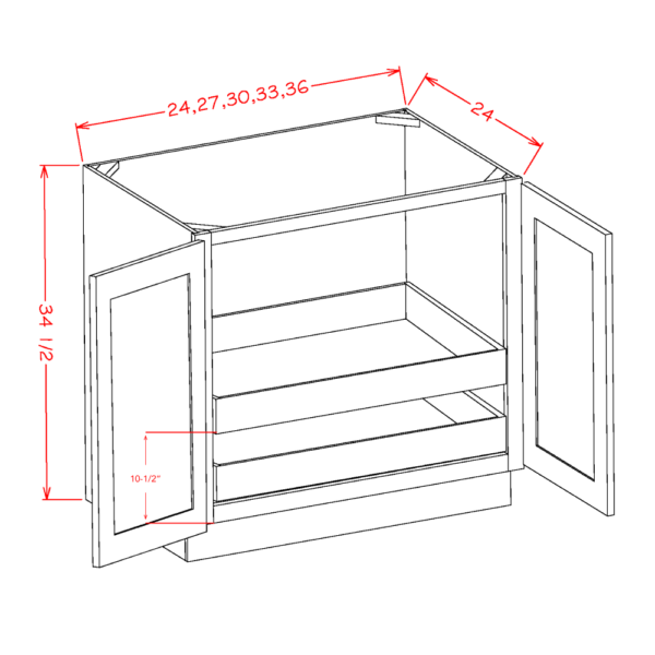 B24FH2RS - Full Height Door Two Rollout Shelf Base Cabinet Kit - 24"W x 34-1/2"H x 24"D  - Shaker Black